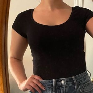 Black ribbed body suit